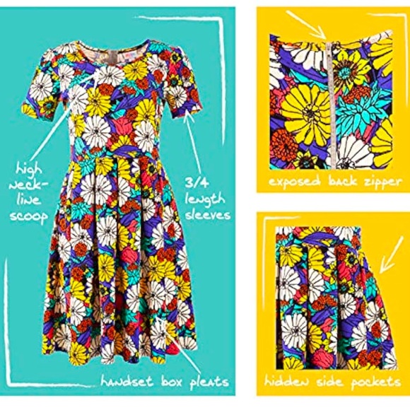 Amelia LuLaRoe Green Fit and Flare Midi Dress with pockets - Picture 7 of 7